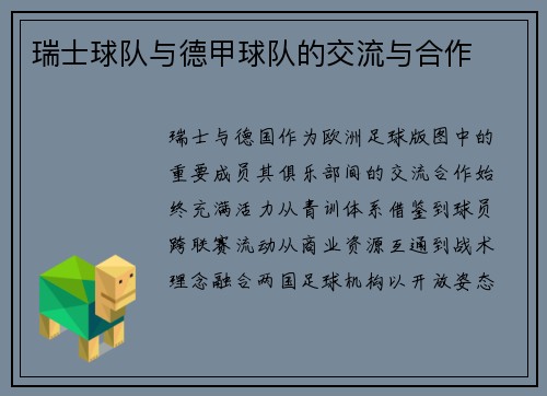 瑞士球队与德甲球队的交流与合作